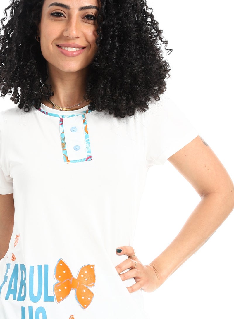 سيزار بيجامة حريمي صيفي نصف كم مزودة بطباعات من الصدر - Image 5