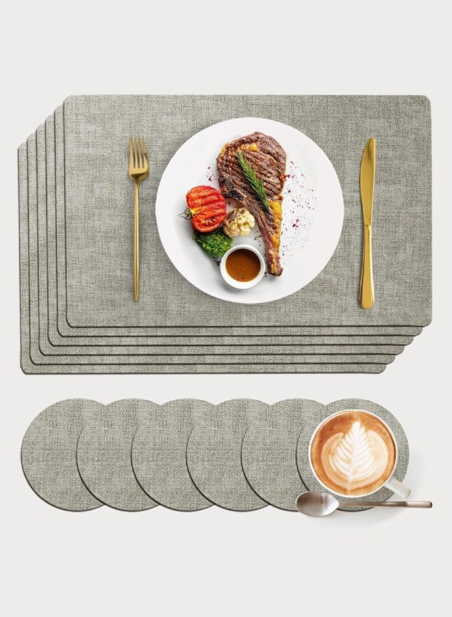 DUNISO 6 Piece Set of Faux Leather Placemats，Including 6 Placemats and 6 Coasters，Stain & Heat Resistant Table Place Mats，Waterproof Table Mats for Dining Table Indoor & Outdoor Use，Light Green  - Image 1
