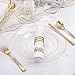 Rubtlamp 350 Pcs Clear Gold Plastic Plates Hammered Disposable Dinnerware ClearGold Plates Set Include 100 Plastic Platos 150 Gold Disposable Silverware 50 Cups And 50 Napkins for Party - Image 4