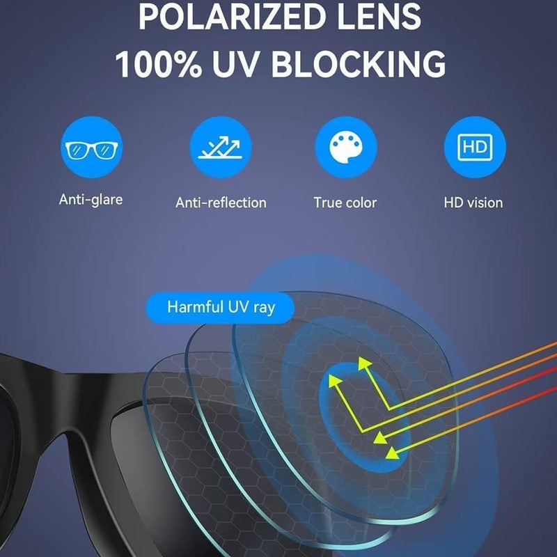 نظارات ، نظارات شمسية صوتية بلوتوث ، نظارات شمسية بلوتوث الشمسية ، نظارات ذكية بأسلوب الأذن المفتوحة ، استمع إلى الموسيقى والمكالمات مع الصوت لأعلى وأسفل ، نظارات صوتية بلوتوث 5.0 و IP44 مقاومة للماء - Image 2