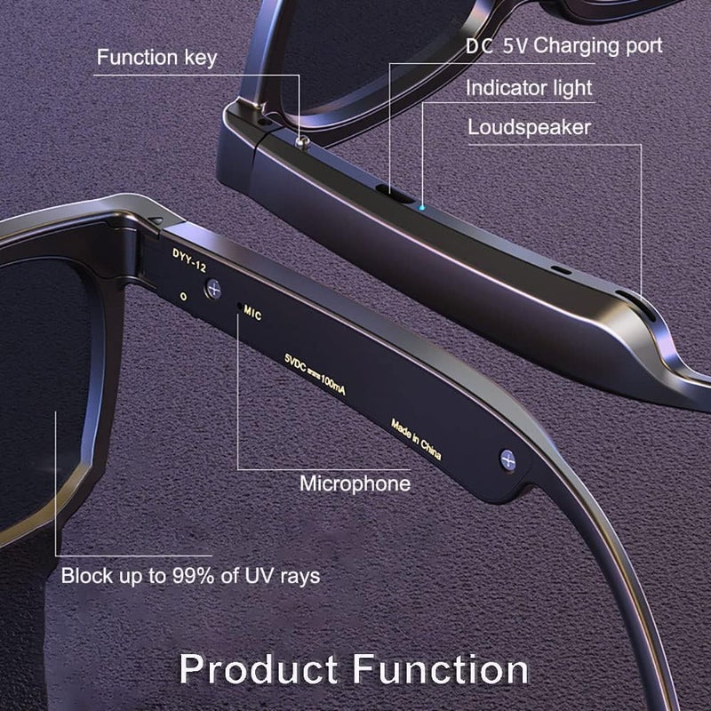 نظارات ، نظارات شمسية صوتية بلوتوث ، نظارات شمسية بلوتوث الشمسية ، نظارات ذكية بأسلوب الأذن المفتوحة ، استمع إلى الموسيقى والمكالمات مع الصوت لأعلى وأسفل ، نظارات صوتية بلوتوث 5.0 و IP44 مقاومة للماء - Image 4