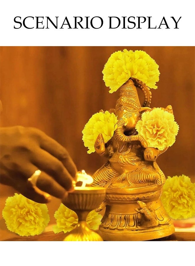 DUNISO 50 قطعة من زهور الماريغولد الاصطناعية، زهور ماريغولد محاكاة مع سيقان، زهور حرير مزيفة للزينة لعيد الموتى وديwali، ديكور منزلي، زينة إكليل الماريغولد لعيد الموتى - Image 3