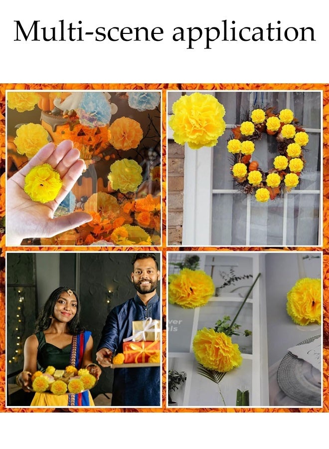 DUNISO 50 قطعة من زهور الماريغولد الاصطناعية، زهور ماريغولد محاكاة مع سيقان، زهور حرير مزيفة للزينة لعيد الموتى وديwali، ديكور منزلي، زينة إكليل الماريغولد لعيد الموتى - Image 2