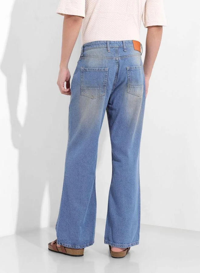 The Indian Garage Co Men Loose Fit Solid Scoop Pocket Mid-Rise Jeans