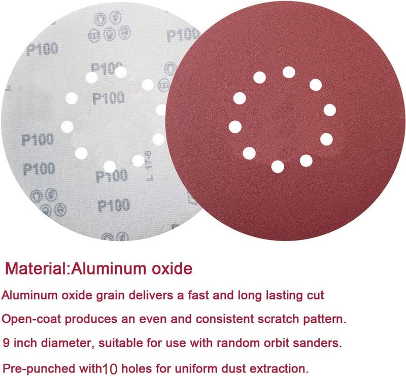 Tonmp 50 PCS 9-Inch 10-Hole Hook-and-Loop Sanding Discs for Drywall Sander -10 Pack Each of 60 80 120 150 240 Grits Sander Paper - Image 3