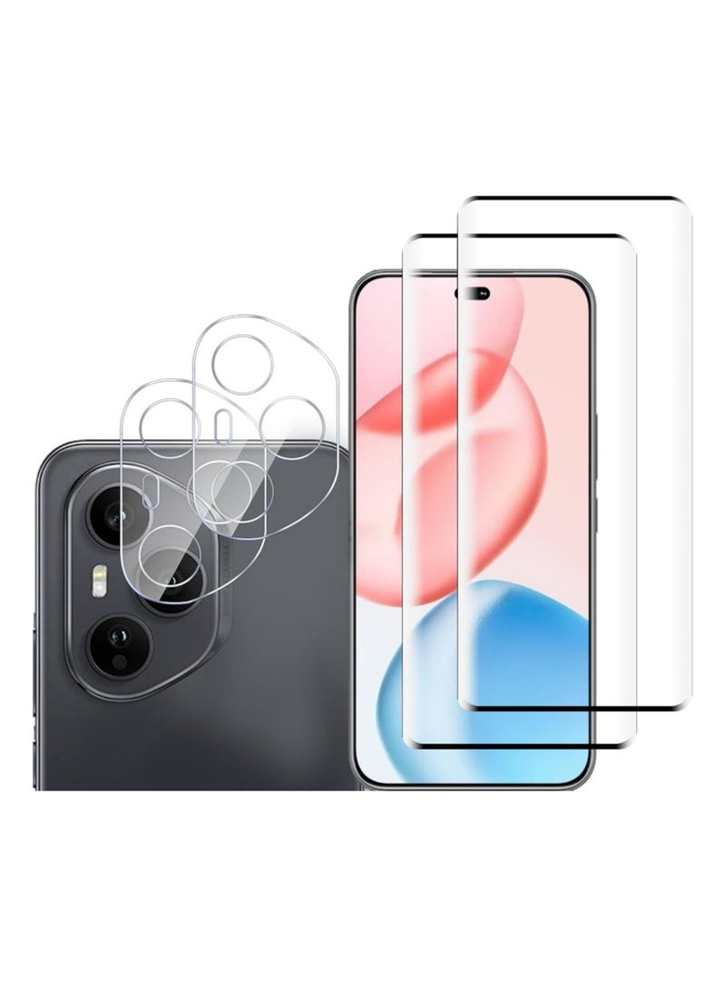Aookay [2+2 Pack] Compatible with Honor 400 Pro 5G Screen Protector & Camera Lens Protector HD Tempered Glass, [Support Fingerprint Unlocking] 9H Hardness Anti-Scratch Bubble-Free - Image 1
