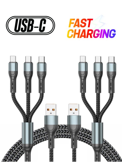 2-Pack Charger Cable for Type-C, Micro USB and IP Smartphones, 3-in-1 Super Fast USB Charging Cord Compatible with Game Controllers and Airpods, 4ft