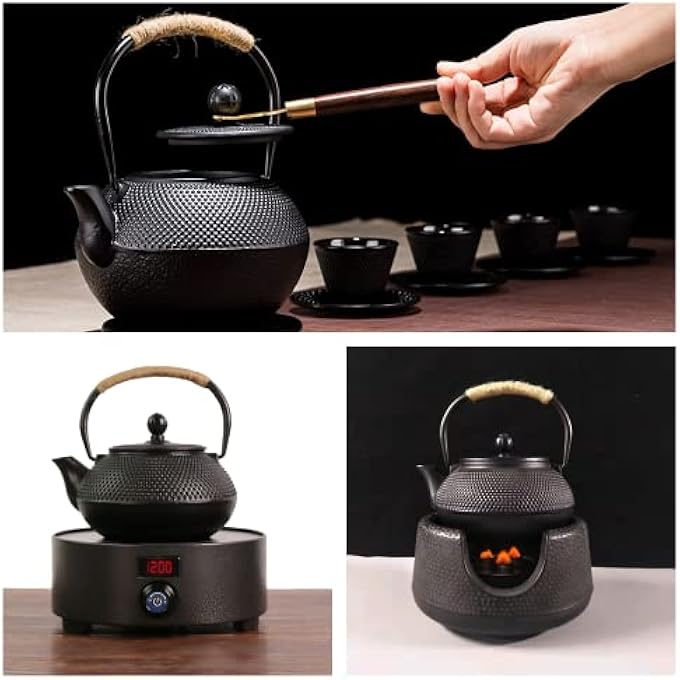 بيوينتي إبريق شاي من الحديد الزهر، سعة 40 أونصة، 1200 مل، غلاية شاي تيتسوبين يابانية مع مصفاة شاي من الفولاذ المقاوم للصدأ وبطانة داخلية مطلية بالكامل بالمينا، إبريق شاي مع مصفاة للشاي السائب، غلاية شاي من الحديد الزهر آمنة للاستخدام على الموقد - Image 4