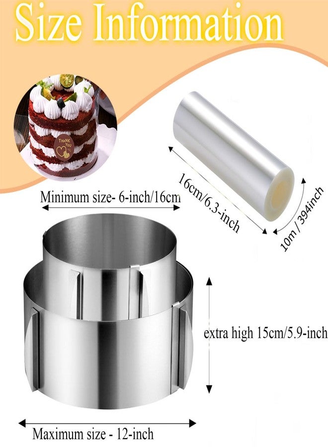 DATANYA Cake Ring Extra High 15cm Acetate Cake Collar Set - Adjustable 6 to12Inch Stainless Steel Round Cake Mousse Molds Baking Ring with 6.3inchx394inch Clear Acetate Sheets Cake Roll for Pastry, Cake Decor - Image 2