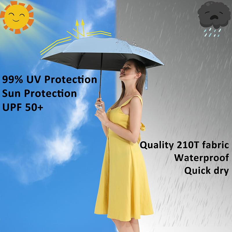 BAODINI Travel Essentials Mini Umbrella for Purse With Case Small Compact UV Sun Protection Lightweight Tiny Pocket Manual Open Close Umbrella for Women Kids and Men Fits Purse Backpack - Image 2