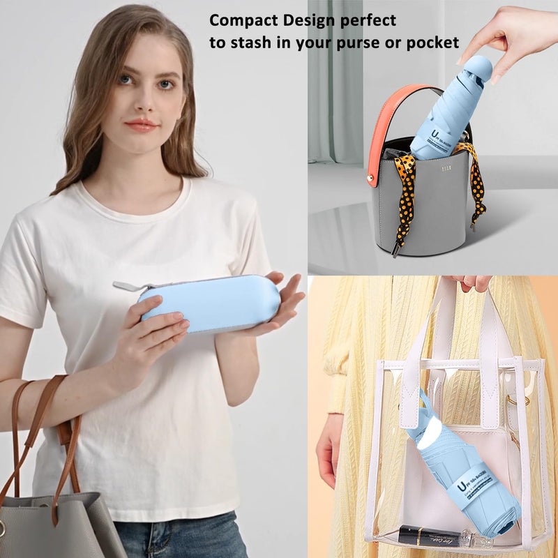 BAODINI Travel Essentials Mini Umbrella for Purse With Case Small Compact UV Sun Protection Lightweight Tiny Pocket Manual Open Close Umbrella for Women Kids and Men Fits Purse Backpack - Image 5