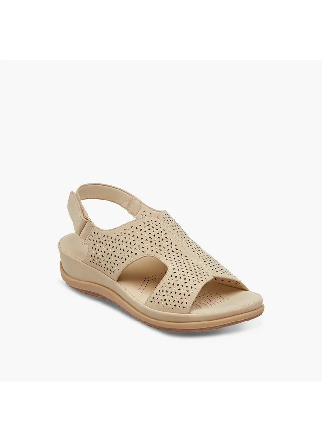لو كونفورت Women's Laser Cut Detail Strap Sandals with Hook and Loop Closure
