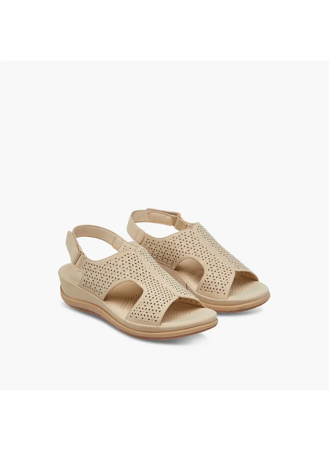 لو كونفورت Women's Laser Cut Detail Strap Sandals with Hook and Loop Closure