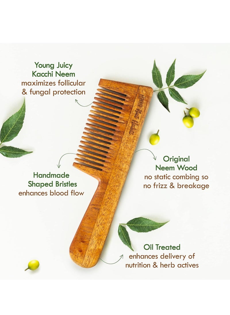 عادة نات مشط نات هابيت كاتشي نيم الخشبي، منقوع في 13 عشبة من زيت النيم والسمسم لفعاليات متعددة - فك التشابك والتحكم في التجعد ولمعان الشعر، مناسب لجميع أنواع الشعر (أسنان دقيقة) - Image 2