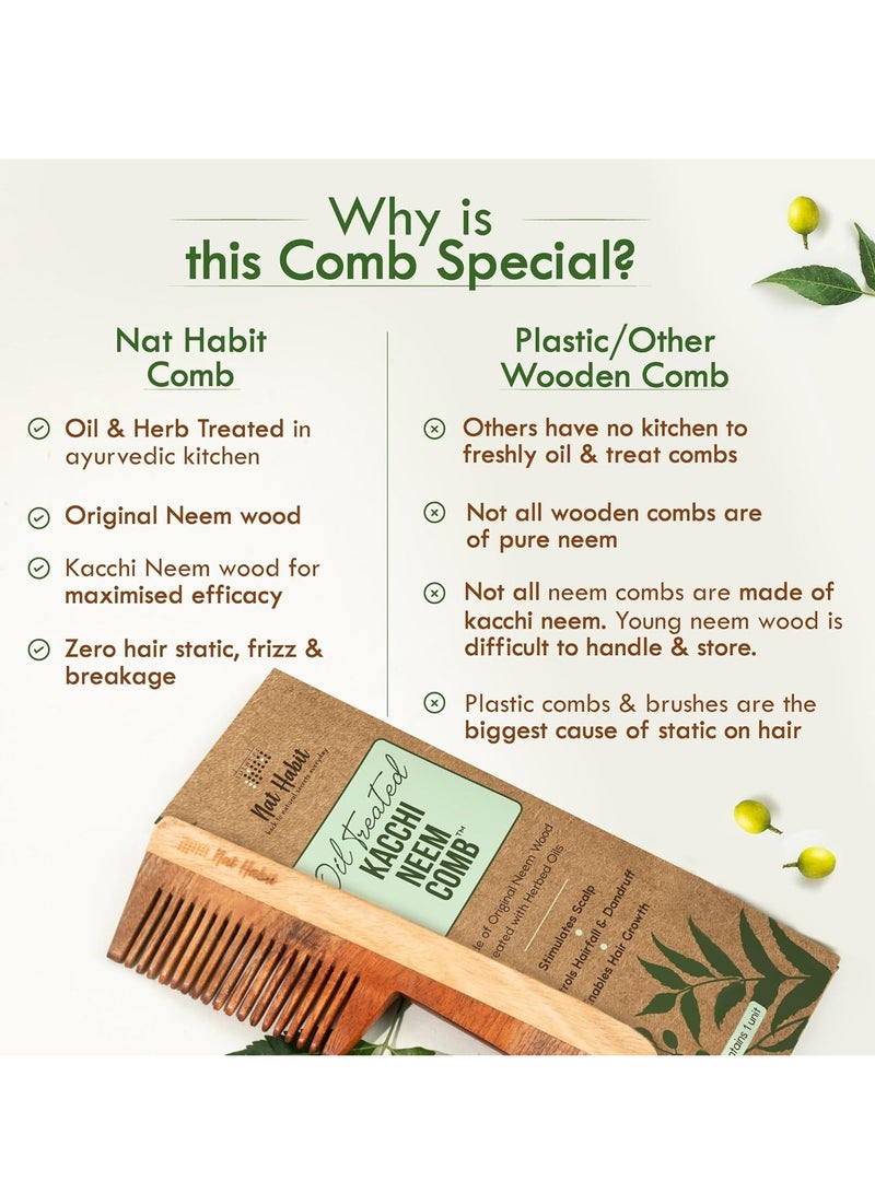 عادة نات مشط نات هابيت كاتشي نيم الخشبي، منقوع في 13 عشبة من زيت النيم والسمسم لفعاليات متعددة - فك التشابك والتحكم في التجعد ولمعان الشعر، مناسب لجميع أنواع الشعر (أسنان دقيقة) - Image 3