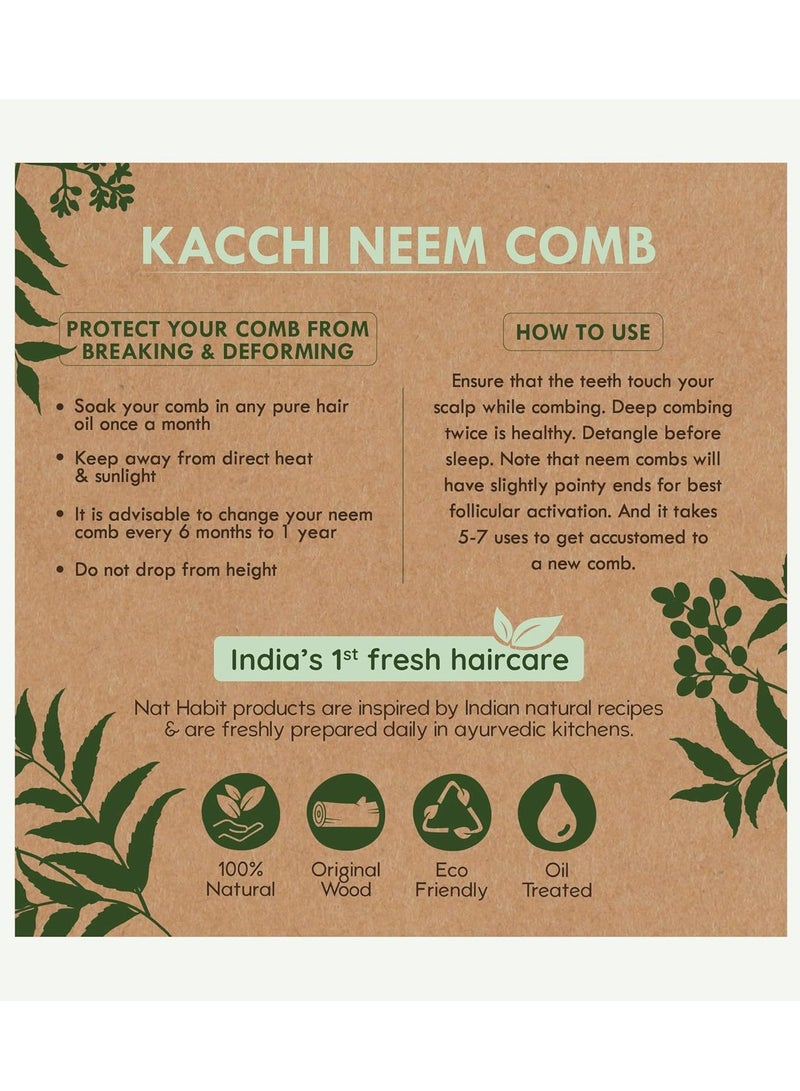 عادة نات مشط نات هابيت كاتشي نيم الخشبي، منقوع في 13 عشبة من زيت النيم والسمسم لفعاليات متعددة - فك التشابك والتحكم في التجعد ولمعان الشعر، مناسب لجميع أنواع الشعر (أسنان دقيقة) - Image 4