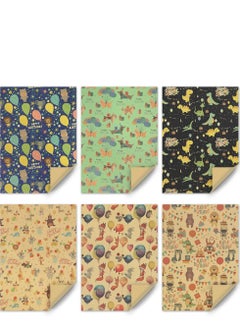 KASTWAVE Birthday Wrapping Paper, Happy Animals Party Dinosaur Design Kraft Gift Wrap Paper, Happy Birthday Wrapping Paper 6 Sheets Folded Flat 20x28 inches per Sheet  - Image 2