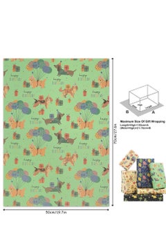 KASTWAVE Birthday Wrapping Paper, Happy Animals Party Dinosaur Design Kraft Gift Wrap Paper, Happy Birthday Wrapping Paper 6 Sheets Folded Flat 20x28 inches per Sheet  - Image 3