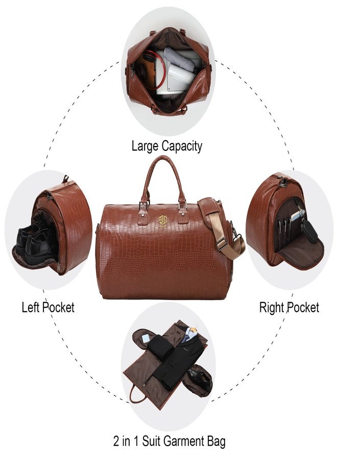 Modoker 2-in-1 Waterproof Leather Garment & Duffel Bag, 45L Carry-On Hanging Suitcase with Detachable Shoulder Strap, Wrinkle-Free Travel Luggage for Men & Women, Light Brown - Image 4