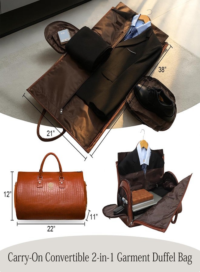 Modoker 2-in-1 Waterproof Leather Garment & Duffel Bag, 45L Carry-On Hanging Suitcase with Detachable Shoulder Strap, Wrinkle-Free Travel Luggage for Men & Women, Light Brown - Image 2