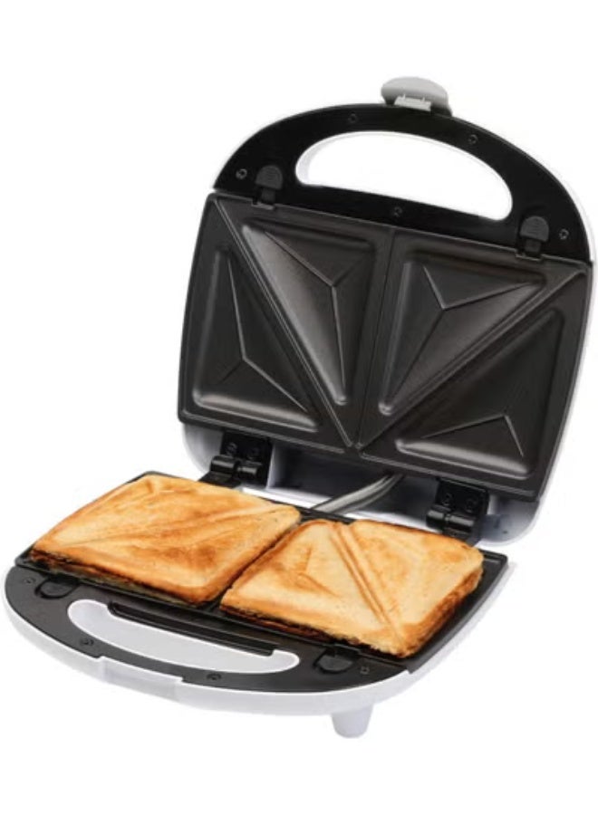 3-in-1 Sandwich Maker, for sandwiches, roast meat, or waffles, with removable non-stick plates, LED indicator lights, and a cool-touch handle - White - Image 2