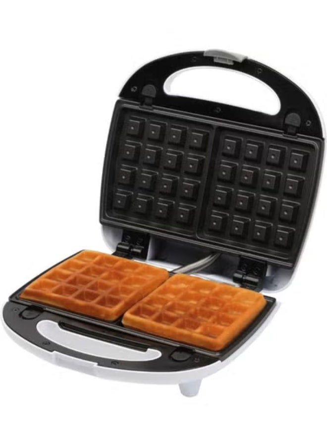 3-in-1 Sandwich Maker, for sandwiches, roast meat, or waffles, with removable non-stick plates, LED indicator lights, and a cool-touch handle - White - Image 3