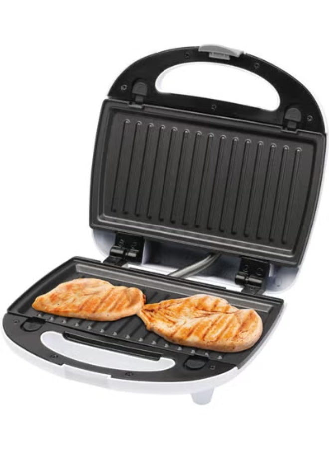3-in-1 Sandwich Maker, for sandwiches, roast meat, or waffles, with removable non-stick plates, LED indicator lights, and a cool-touch handle - White - Image 4