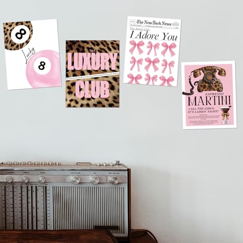 DSHFG Preppy Pink Cheetah Print Pictures Wall Decor, Trendy Leopard Lucky 8 Ball Posters Y2k Room Decor, Funky Wall Art for Bedroom Bathroom Dorm College Club, Coquette Bow Art Prints 8x10 Unframed - Image 3