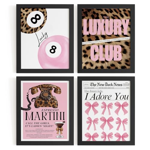 DSHFG Preppy Pink Cheetah Print Pictures Wall Decor, Trendy Leopard Lucky 8 Ball Posters Y2k Room Decor, Funky Wall Art for Bedroom Bathroom Dorm College Club, Coquette Bow Art Prints 8x10 Unframed - Image 1