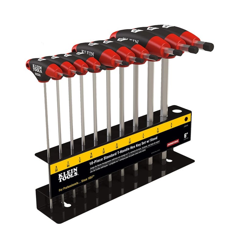 Klein Tools JTH610E THandle Hex Key Set SAE Inch Sizes Allen Wrench Set with 6Inch Blades Stand Included 10Piece