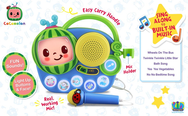 eKids Cocomelon Toy Singalong Boombox with Microphone and Built-in Music, Toddler Toys for Fans of Cocomelon Gifts - Image 4