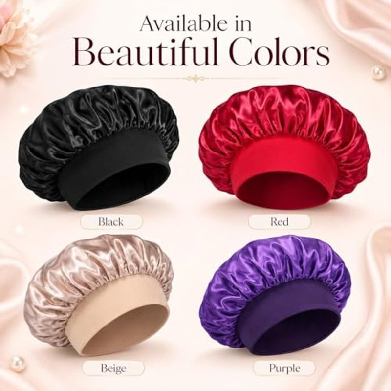 ALKAYAN Satin Bonnet for Sleeping Pack of 2 – Adjustable Soft Hair Sleep Caps for Women, Protect Natural Hair, Braids, Curly or Straight Styles, Comfortable & Durable - Image 4