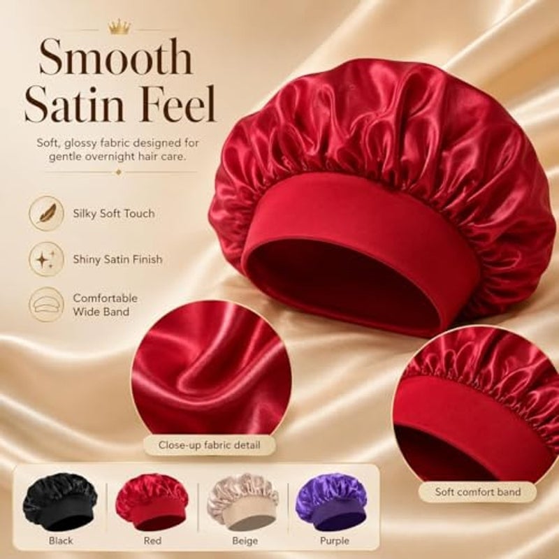 ALKAYAN Satin Bonnet for Sleeping Pack of 2 – Adjustable Soft Hair Sleep Caps for Women, Protect Natural Hair, Braids, Curly or Straight Styles, Comfortable & Durable - Image 3