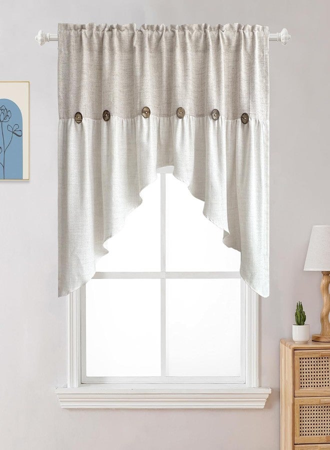 AiFMQQ Farmhouse Boho Linen Button Swag Valance Curtains for Kitchen Window Dining Room Cafe Valance for Small Windows Bathroom Macrame Swag Valances Rod Pocket 1 Panel (Beige-Triangle, W52 L35 inch) - Image 3