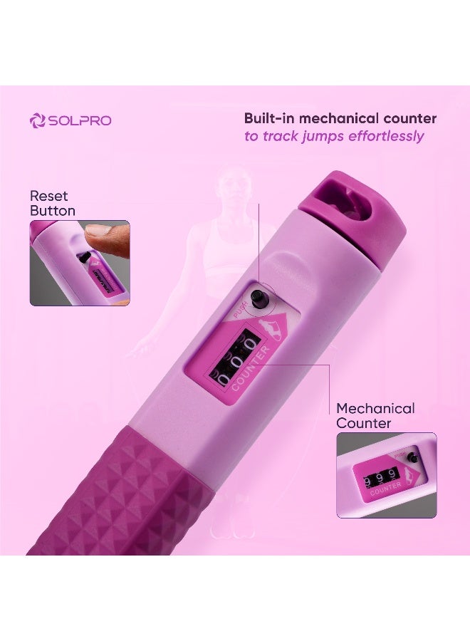 SOLPRO SKC060 Jump Rope with Mechanical Counter|Adjustable Length, Lightweight, TangleFree Design|Smooth Rotation, NonSlip Handles|Ideal for Cardio, Speed Training, Fitness, Home & Gym Workouts (Pink) - Image 3