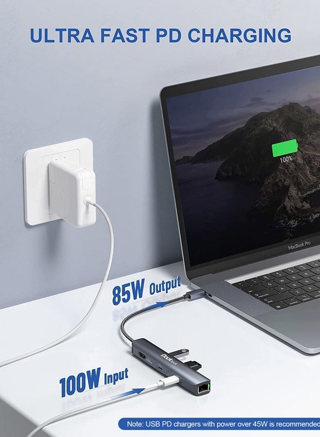 Dockteck USB C Hub Ethernet HDMI, 6-in-1 USB-C to 4K 60Hz, 100W PD, USB-C Data, 1Gbps Ethernet, 2 USB 3.0, Type C Adapter for MacBook Pro/Air, iPad Pro/Air/Mini 6, Surface Pro 7/8, XPS - Image 4