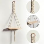 Kitchenstylo Kitchenstylo Macrame Handmade Wall Shelf for Plants Decor Cotton Cord Pine Wooden Plank Hanging Floating Shelf Boho Decor Set of 2 for Bedroom Living Room Balcony Beige 55 x 30  - Image 4