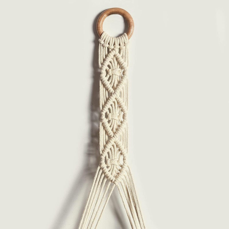 Kitchenstylo Kitchenstylo Macrame Handmade Wall Shelf for Plants Decor Cotton Cord Pine Wooden Plank Hanging Floating Shelf Boho Decor Set of 2 for Bedroom Living Room Balcony Beige 55 x 30  - Image 2