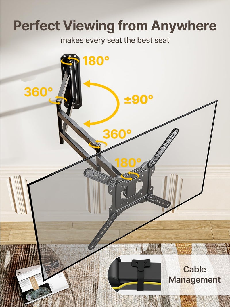 monTEK Long Arm TV Wall Mount for Most 23-65 Inch TVs, 37 Inch Long Extension TV Mount Swivel and Tilt, Full Motion Wall Mount Tv Bracket Fit Max VESA 400 x 400mm, Up to 77 lbs - Image 5