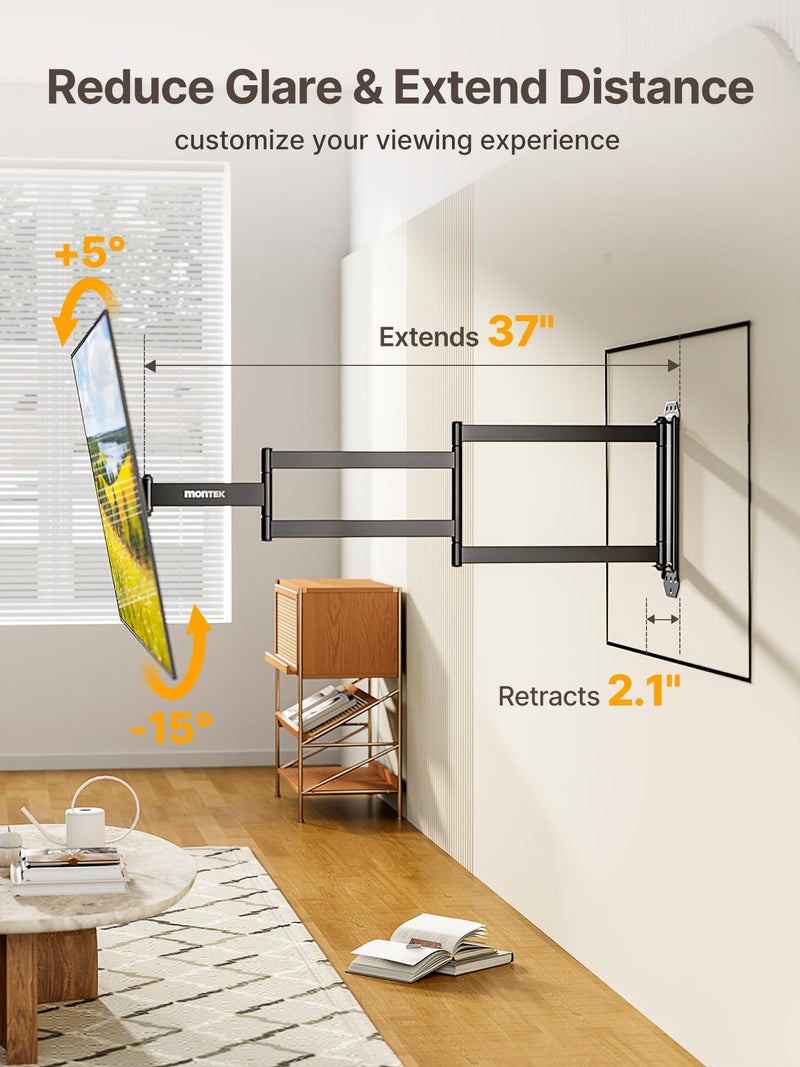 monTEK Long Arm TV Wall Mount for Most 23-65 Inch TVs, 37 Inch Long Extension TV Mount Swivel and Tilt, Full Motion Wall Mount Tv Bracket Fit Max VESA 400 x 400mm, Up to 77 lbs - Image 3