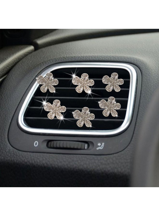 Hirospace 6PCS Silvery Rhinestone Flower Car Vent Clips,Cute Colorful Bling  Flower Decor for Women Girls,Auto Interior Accessories Universal for Most Vehicles - Image 5