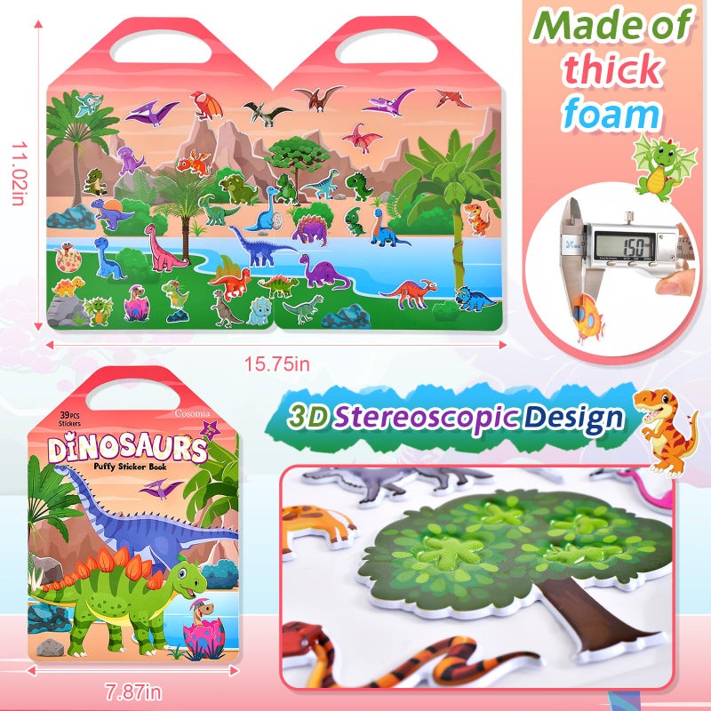Cosomia 6 Set (260pcs) Puffy Sticker Books Activity for Kids, Animal, Farm, Dinosaurs, Space, Vehicle, Ocean, 3D Reusable Stickers for Boys and Girls, Travel Sticker Books for Kids Ages 3+ - Image 4