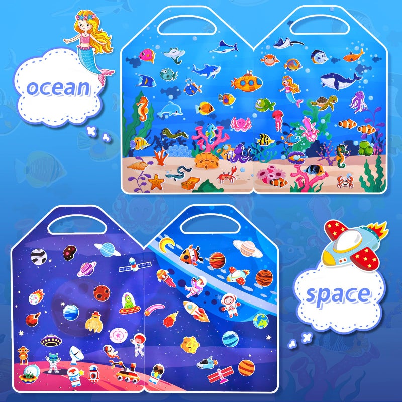 Cosomia 6 Set (260pcs) Puffy Sticker Books Activity for Kids, Animal, Farm, Dinosaurs, Space, Vehicle, Ocean, 3D Reusable Stickers for Boys and Girls, Travel Sticker Books for Kids Ages 3+ - Image 5