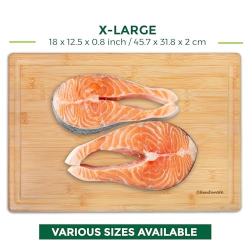 Freshware Bamboo Cutting Boards for Kitchen with Juice Groove [Extra-Large] Wood Cutting Board for Chopping Meat, Vegetables, Fruits, Cheese, Knife Friendly Serving Tray with Handles, 18 x 12.5 Inch - Image 4