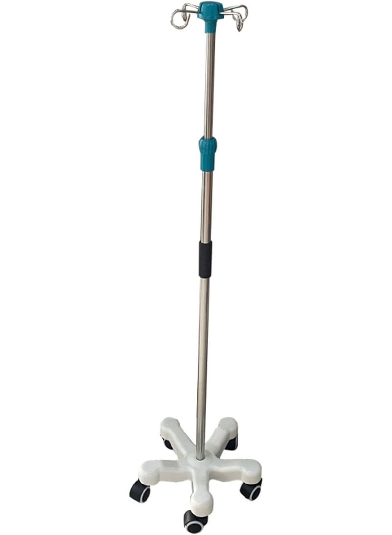 BIONEX Floor Standing Stainless Steel IV Pole for Home & Clinic Use – Adjustable Drip Stand with Removable Disc Base and Smooth-Rolling Wheels - Image 1