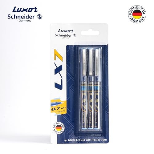 Luxor Schneider LX7 Technoroller | Pack of 3 (Blue) | Variant | 0.7 mm tip | 100% Liquid Ink Roller Pen | German Technology | Smooth writing experience | Ideal Pen for Students & Professionals - Image 1