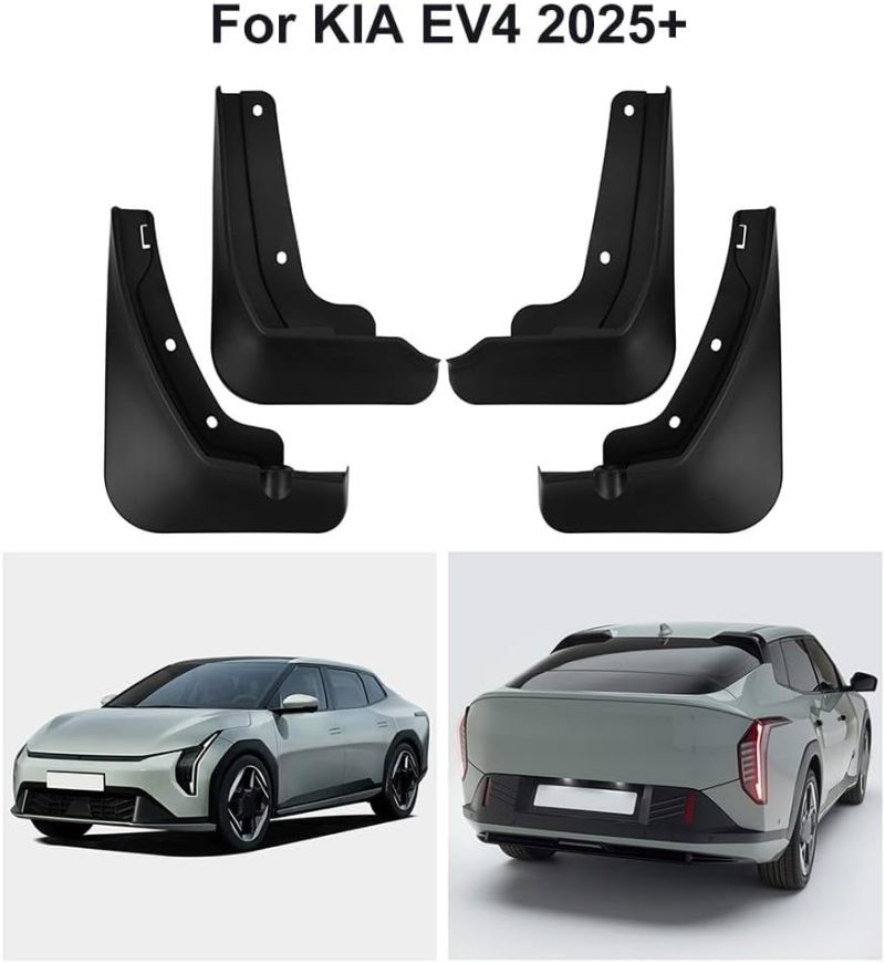 Mud Flaps For Kia EV4: 4 Pcs Matte Black PP ABS Front Rear Splash Guards - Pre Drilling Easy Installation Durable Flexible Structure For 2025+ Kia EV4 Commuters Vehicle Protection - Image 4