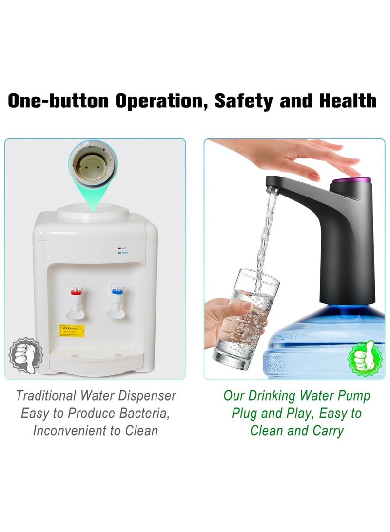 مضخة زجاجات مياه عالمية مضخة مياه شرب أوتوماتيكية محمولة، سهلة الحمل، مضخة زجاجات شحن USB، مناسبة لنوافير الشرب المحمولة الداخلية والخارجية (أسود) - Image 2