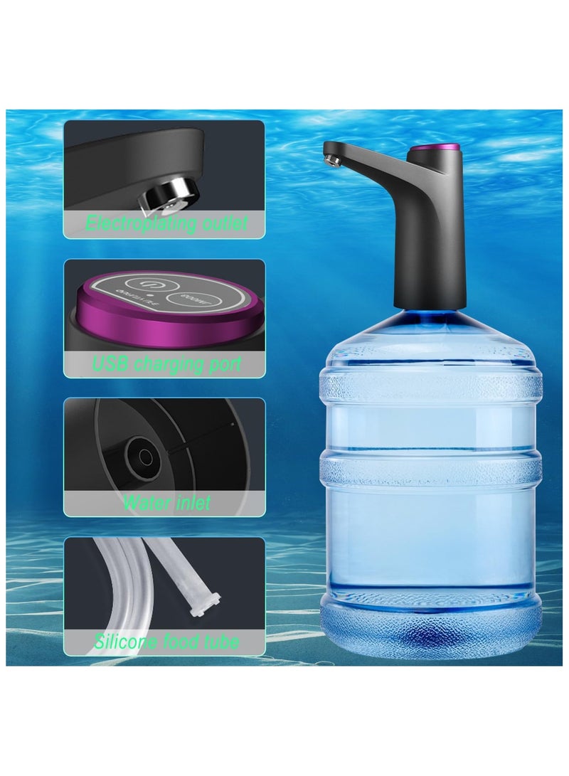 مضخة زجاجات مياه عالمية مضخة مياه شرب أوتوماتيكية محمولة، سهلة الحمل، مضخة زجاجات شحن USB، مناسبة لنوافير الشرب المحمولة الداخلية والخارجية (أسود) - Image 3