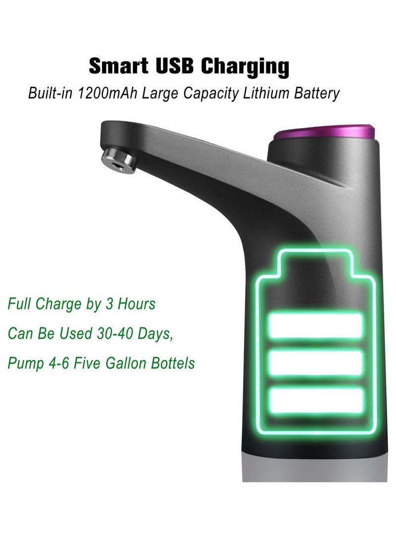 مضخة زجاجات مياه عالمية مضخة مياه شرب أوتوماتيكية محمولة، سهلة الحمل، مضخة زجاجات شحن USB، مناسبة لنوافير الشرب المحمولة الداخلية والخارجية (أسود) - Image 5